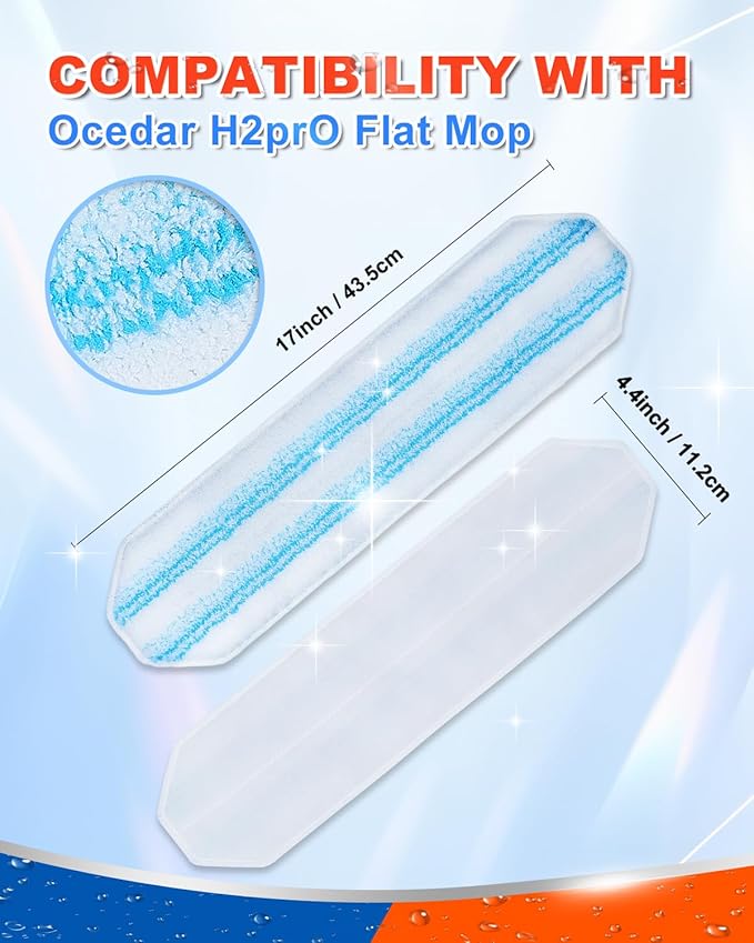 Mop Pads Compatible with OCedar for H2prO Flat Mop System Washable Reusable Microfiber Mop Head Replacements Pad for Floor Cleaning, 4 Pack