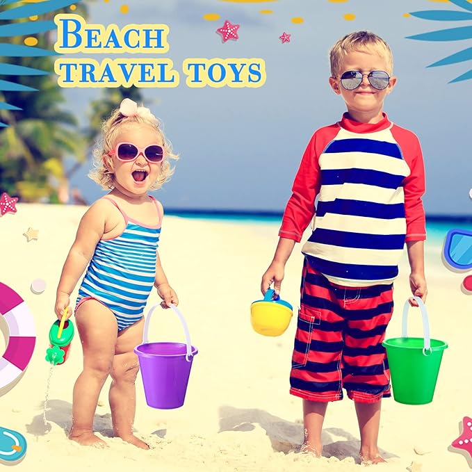 Sratte 18 Sets 4.7" Sand Buckets and Shovels Bulk Summer Beach Bucket Pack Plastic Beach Pails Sand Toys for Summer Pool Party Favors