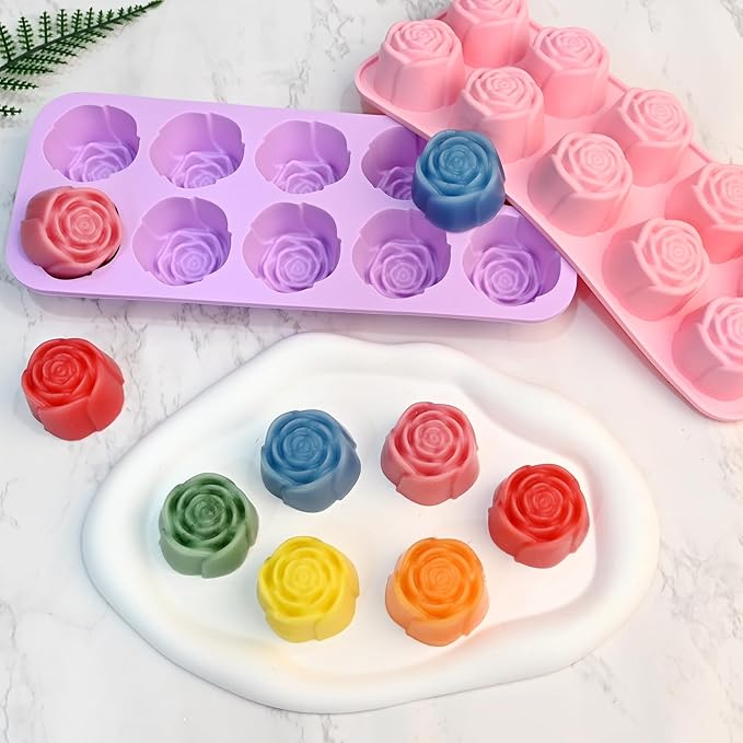 10 Cavity Rose Silicone Mold for Chocolate, Candles, Soap Making, Ice Cube, Heat & Cold Resistant (-40°F to 446°F), 2 Pack Baking Molds with Easy Release & Cleaning