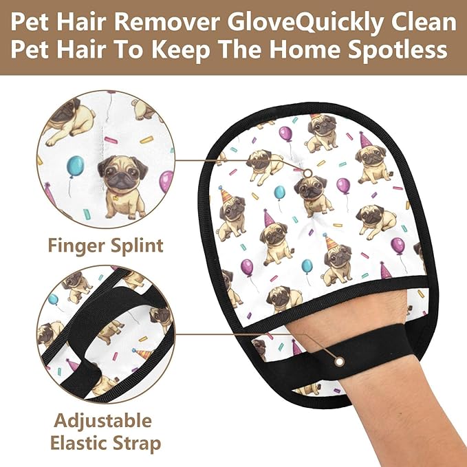 CHPGPUG Cute Cartoon Pug Pet Hair Removal Glove for Cats & Dogs Reusable Pet Hair Removal Glove pet Hair Electrostatic Gloves