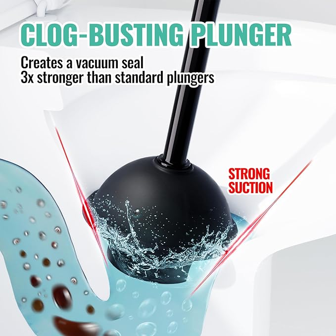 3PACK 3 in 1 Toilet Brush and Plunger Set with Crevice Cleaning Brush, Toilet Plunger and Brush Set with Extra Long Handle, Plungers for Bathroom Accessories, Abrasive Spiral Brushes Black
