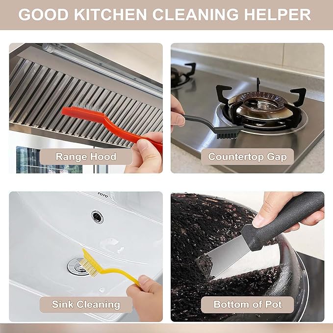 9Pcs Crevice Cleaning Brush Set, Hard Bristle Cleaning Supplies for Kitchen, Bathroom, Corner, Grout, Sink, Cup, Teapot, Bottle, Blender