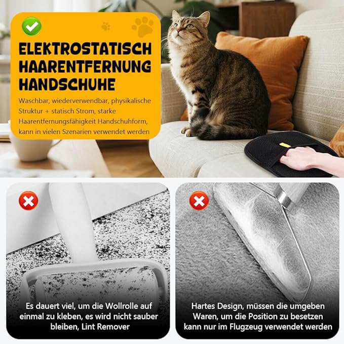 Electrostatic Gloves for Pet Hair Removal, Electrostatic Pet Hair Removal Gloves Brush for Pets Hair, Reusable Cats & Dogs Grooming Gloves for Hair Removal (Yellow*A, 1)