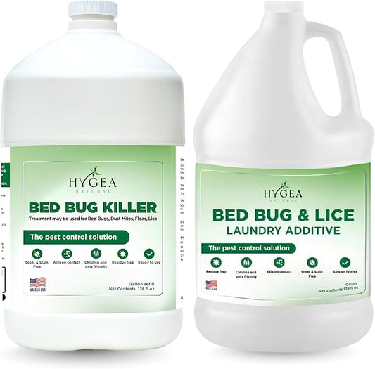 Hygea Natural Bed Bug & Lice Elimination Duo Kit- Includes Lice & Bed Bug Spray & Laundry Additive - Gentle Formula - Effective Pest Control for Home & Travel (2 Pack, 1 Gallon Each)