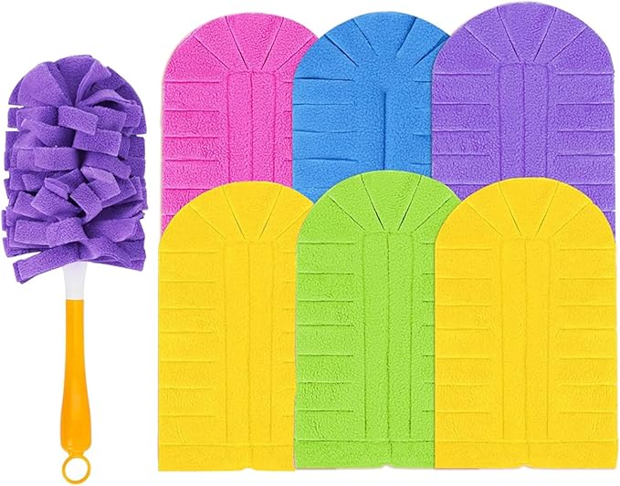 360° Degree Electrostatic Duster Refills Set with Handle, 6 Pack Washable Reusable Microfiber Dusting Heads 360 Rotation for Blinds, Ceiling Fans, Shelves, Car Interior (Yellow)