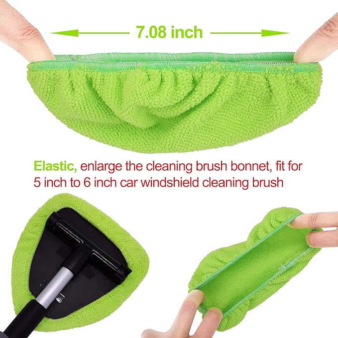 XINDELL Windshield Cleaning Combo – 29" Large-Head Window Cleaner Tool with Extendable Handle & 4 Microfiber Pads + 5-Pack Replacement Triangular Covers for Interior/Exterior Auto Glass, Streak-Free C