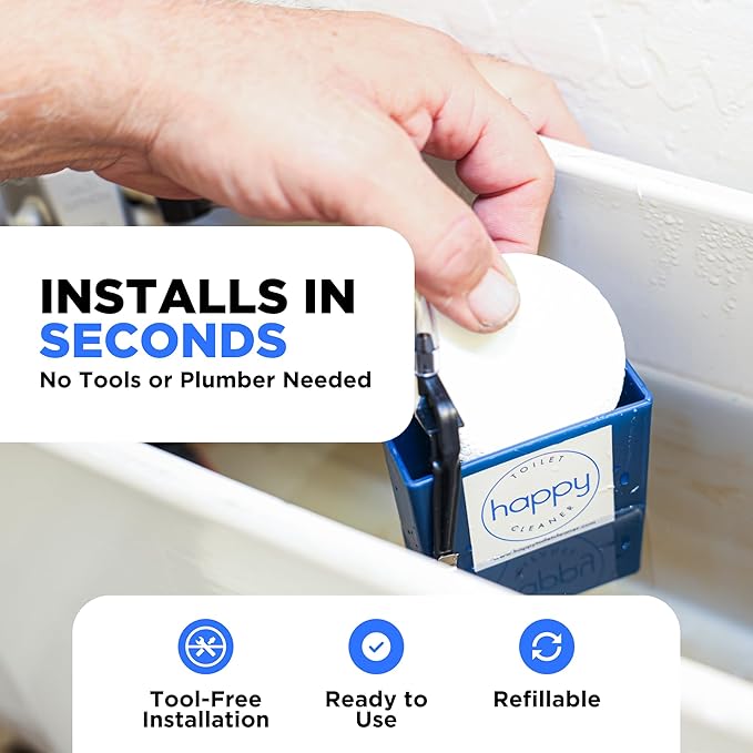 Happy Toilet Cleaner - Automatic Toilet Bowl Cleaner Toilet Tablet Holder Toilet Cleaning System - Drop In Toilet Tank Cleaner Tablets Auto Filter Self Cleaning Flush Cleans the Bowl Not Tank - 2PK