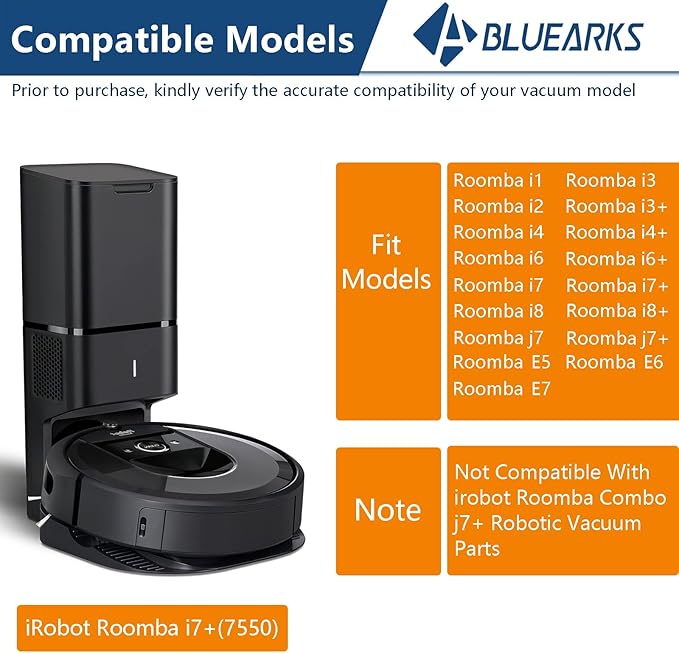 Bluearks 16Pcs Parts Compatible with Roomba i1+ J7 i7+ i3+ i4+ EVO i6+ i8+ i7 J7+ Plus E5 E6 E7 Robot Vacuum Cleaner Accessories Kit, 2 Rubber Main Brush 4 Filters 4 Side Brushes 6 Vacuum Bags