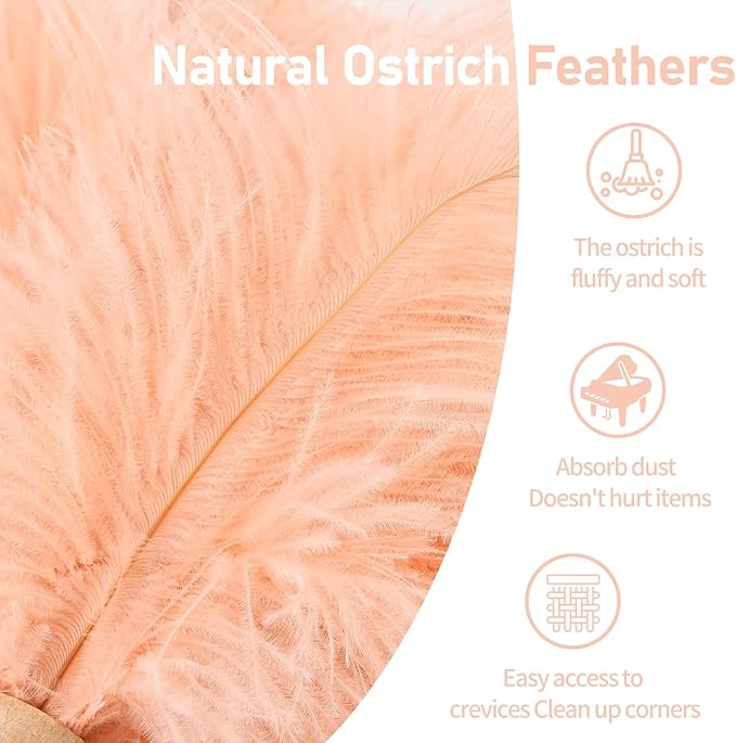 MehelloFeather Ostrich Feather Duster 12 Inch Handheld Duster Supplies, Wooden Handle Feather Duster for Cleaning Keyboard Home Car Office (Champagne 5Pcs)