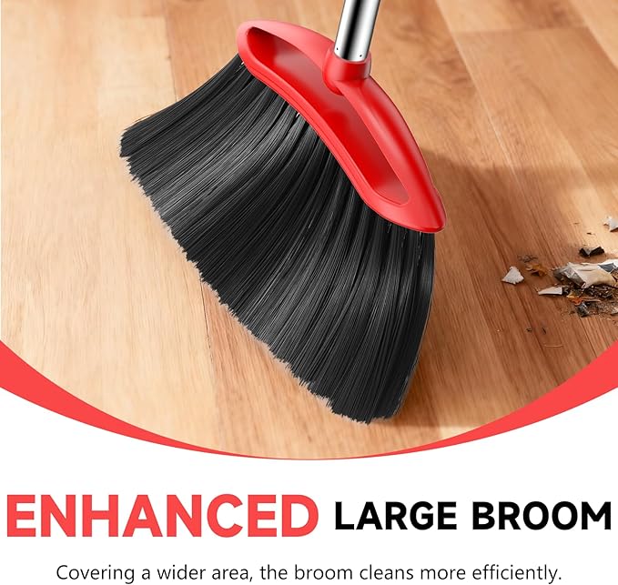 EZKEY Heavy Duty Broom, 54-inch Adjustable Long Handle Angle Brooms Large Brooms for Sweeping Indoor and Outdoor Commercial Broom for Home Kitchen Patio Garage Porch Courtyard Classroom, Red