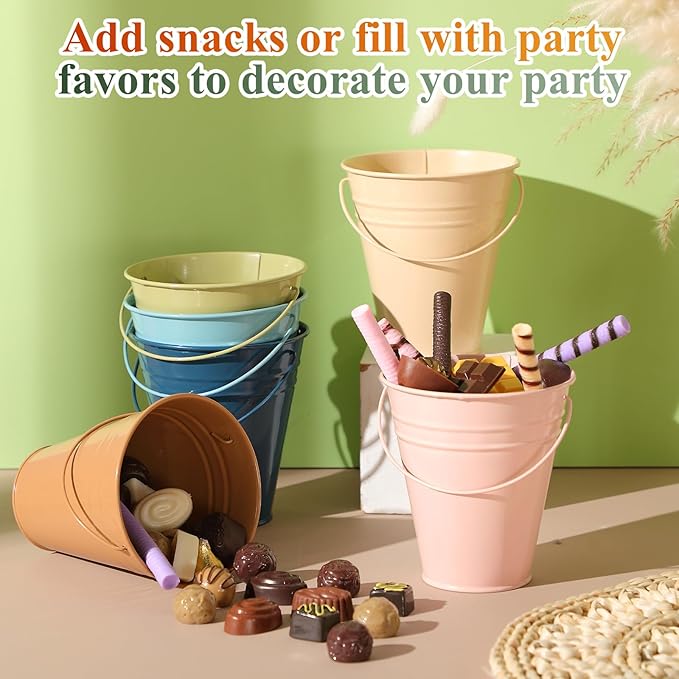 Sadnyy Colored Small Metal Buckets with Handle, 4.5 x 5.1 Inch Mini Galvanized Tin Bucket for Back to School Classrooms Crafts Pencil Holder Boho Wedding Birthday Party Favor Decoration