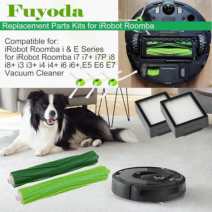 Fuyoda Replacement Parts for irobot Roomba i,e&j Series,i3 i3+ i4 i6 i6+ i7 i7+ i8 i8+ E5 E6 E7 Vacuum Cleaner,Replenishment kits Accessories 1 Set Rubber Brushes,4 HEPA Filters,4 Side Brushes