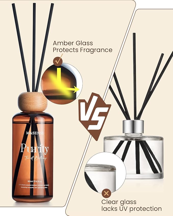 M&SENSE Madagascar Vanilla Reed Diffuser Set: 6.3 fl oz Non-Toxic Aroma Set with Sticks, Long-Lasting Natural Essential Oil Gifts for Bedroom, Shelf Decor & Small Spaces