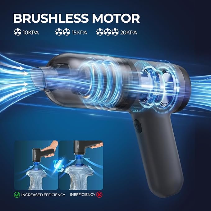 EPROEON EV1395 Cordless Handheld Vacuum Cleaner - 75W 12000Pa Strong Suction, 14-24min Runtime, 0.14L Dust Bin, Multi-Accessories for Stairs, Floors & Narrow Spaces