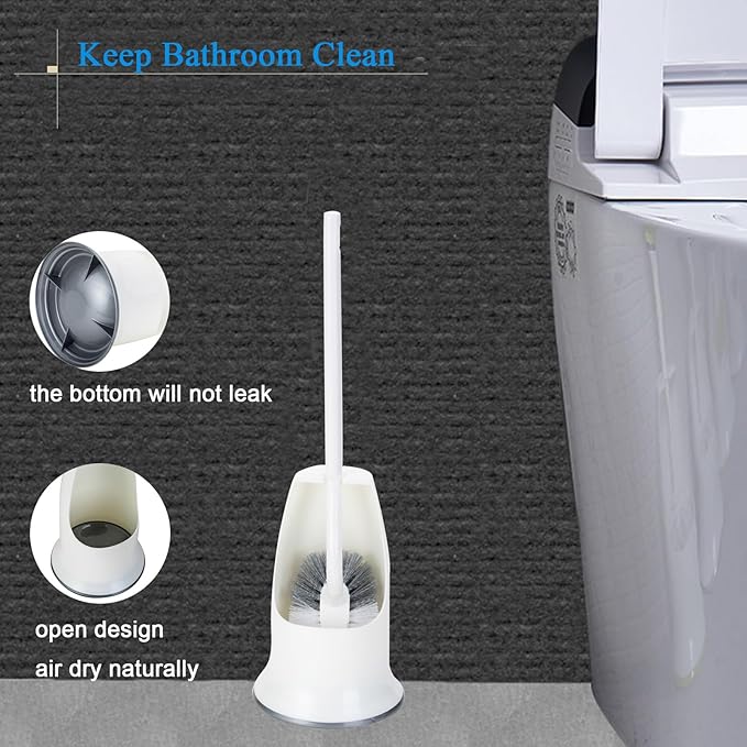 Ryhiac 2 Pack Curved Toilet Bowl Brush with Holder for Bathroom, Compact Toilet Brush Durable Under The Rim Household Deep Cleaning Brushes (2 Pcs White Toilet Brush with Holder)