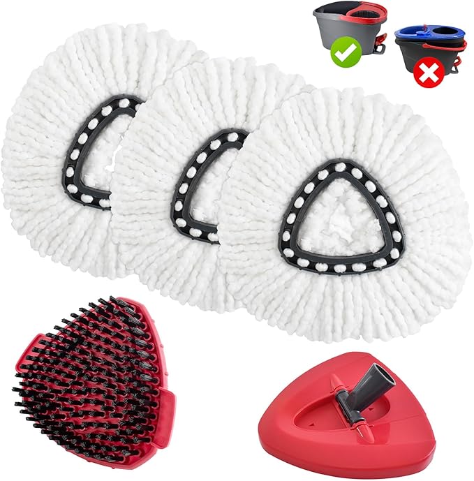 Mop Heads Replacements for O Cedar,Mop Replace Head for Ocedar Easywring 1 Tank,Include 3 Spin Mop Replacement Head 1 Scrub Brush and 1 Mop Base Deep Cleaning & Machine Washable