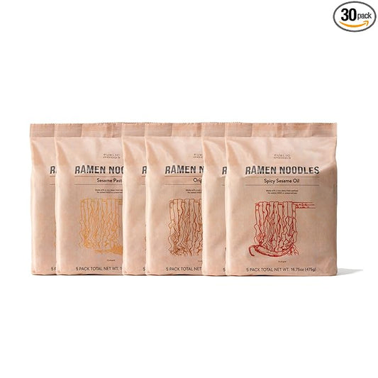 Public Goods Ramen Noodles | Brothless Vegan & Vegetarian Instant Ramen | Healthy, High Protein Asian Noodle | Preservative Free | No Added MSG | Original, Sesame Paste & Spicy Sesame Oil (30 Pack)