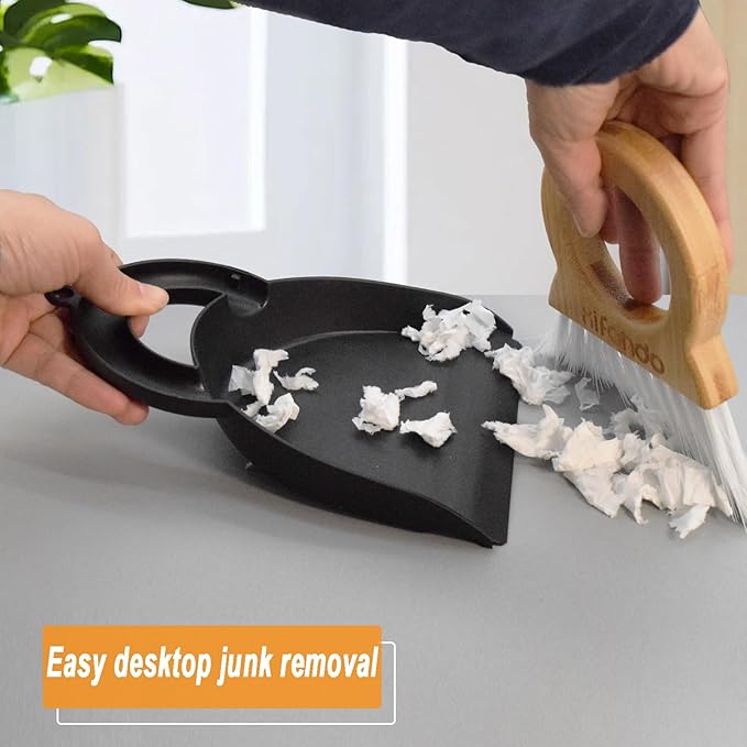 Xifando Mini Broom and Dustpan for Housekeeping-Bamboo Handle Small Broom and Dustpan Set Combination Mini Desktop Sweep, Keyboard Cleaning Brush with Shovel Brush,Round Bamboo Handle