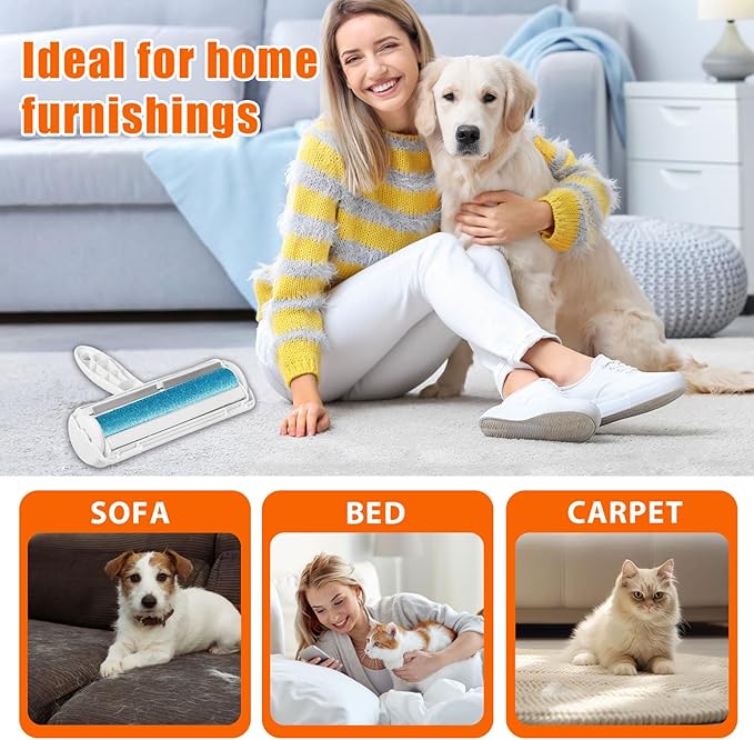 Velupet Zoom Pet Hair Remover Lint Roller for Pet,Cat Hair Removal Tool Reusable Lint Roller for Furniture, Couch, Carpet, Clothing and Bedding,White Blue