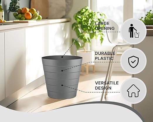 Small Trash Can (1.3 Gallons), Dorm Trash Can, Heavy Duty Dust Bin, Mini Garbage Can for Bedroom (Pack Of 3), Plastic Wastebasket, Bathroom Wastebasket (Grey) Round paper Trashcan, Office Trash Bin