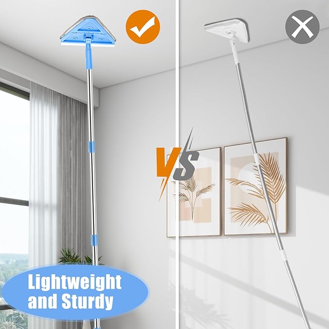 CALBEAU Wall Cleaner Mop with Long Handle 86 Inches, 4-in-1 Ceiling Cleaning Tool Duster with 8 Replacement Microfiber Chenille Pads for Walls, Baseboard, Ceiling, Window, Floor, Cabinet (Light Blue)