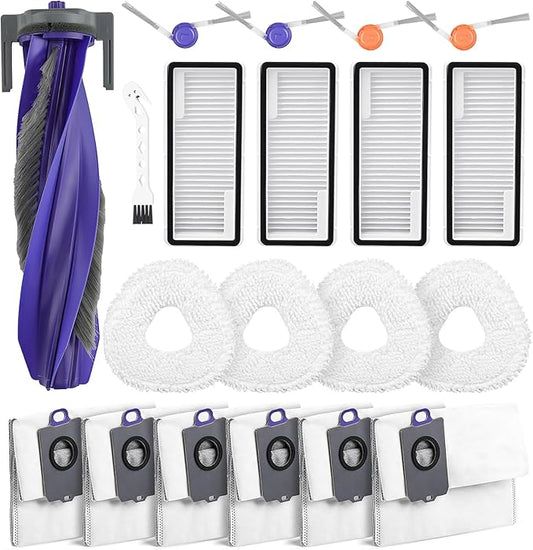 BTRSOLUS 20 Pcs Accessories kit for Narwal Freo Z10 Ultra/Narwal Freo Z10 Robot Vacuum Cleaner, 1 Main Roller Brush, 6 Dust Bags, 4 Hepa Filters, 4 Mop Pads, 4 Side Brushes, 1 Clean Tool