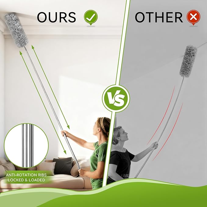 MimAuto 100-inch Duster with Extension Pole, 8-in-1 Cobweb Duster Kit Includes Chenille Head & Retractable Gap Cleaner, Spider Web Brush for High Ceiling, Fan, Car, and Home Cleaning