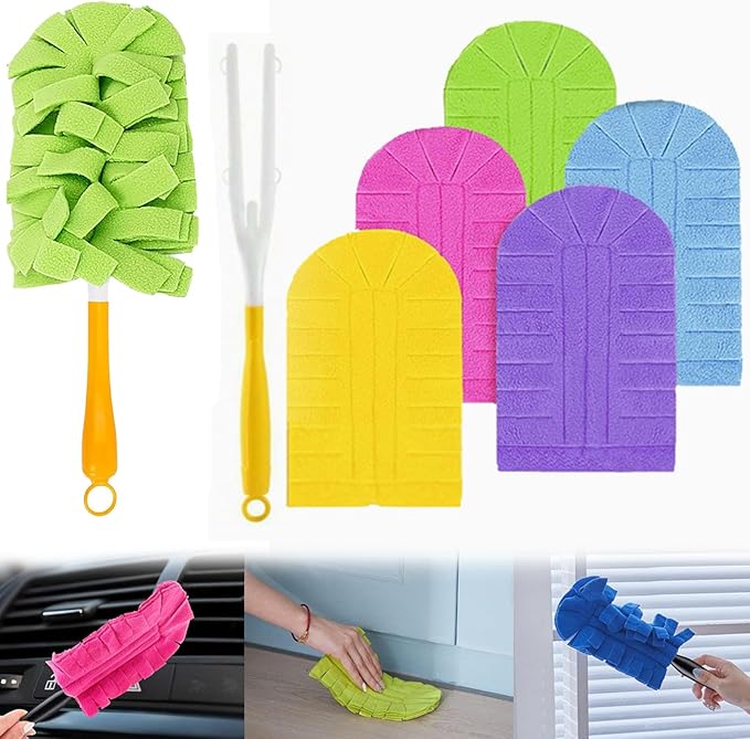 360° Electrostatic Duster Refills with Duster Handles, Reusable Duster Refills Washable Hand Duster, for Cleaning, Office, Ceiling Fan (1 Handle + 5 Refills)