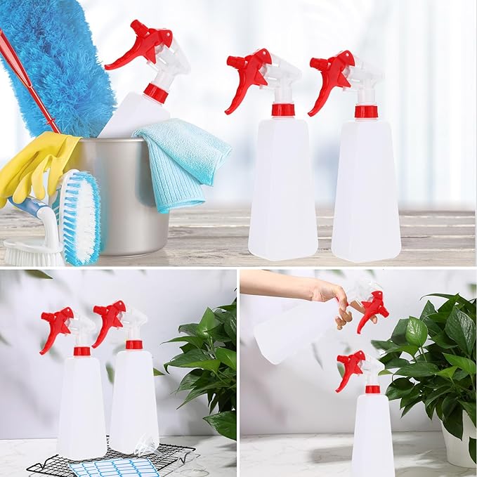 Eccliy 20 Pack 16 Oz Empty Spray Bottles for Cleaning, Leak Proof Spray Bottles with Measurements and Adjustable Nozzle for Cleaning Commercial Supplies(Triangle,Red)