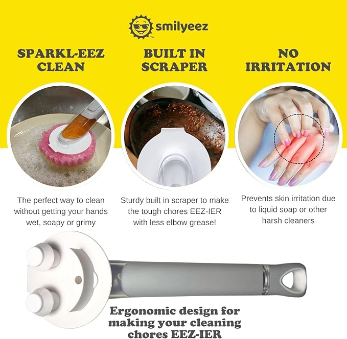 The Original Smiling Handle with Soap Dispensing for Scrub Daddy (Reg. TM) Sponge and Scrub Moji Sponge (Orange)