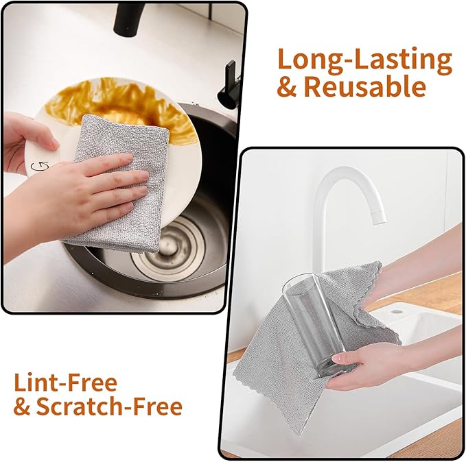 Tigona 80 Pack Microfiber Cleaning Cloth Roll,Lint Free Rags & Tear Away Reusable Towels Washable Scratch,Ultra Absorbent Dish Rags(12" x 12") for Car Kitchen Home Garage-Light Gray