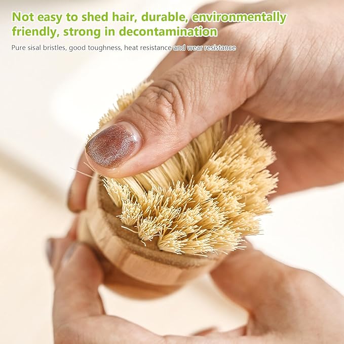 Natural Wooden Dish Brush，Kitchen Bamboo Scrub Brush for Dishes，2 Pack (Style-B, Small)
