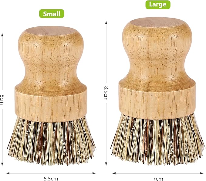 Natural Wooden Dish Brush，Kitchen Bamboo Scrub Brush for Dishes，2 Pack (Style-A, Large)
