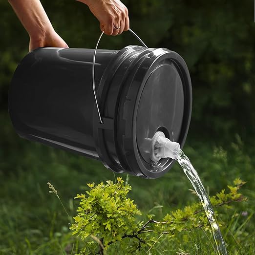 5-Gallon White Bucket Pail with Spout Lid, Metal Handles with Plastic Grip for Easy Carrying, Easy Stack and Store, Heavy-Duty Extra Durable, Food Grade, BPA Free - 5 Pack