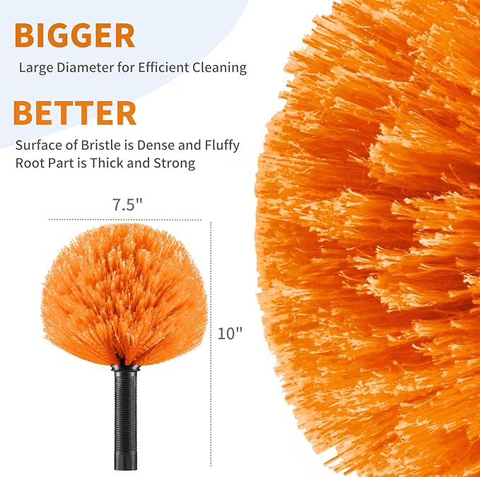 4 Pack Screw on Webster Cobweb Duster Head for Pole,Spider Web Remover Brush, Cobweb Duster Head Attachment,Fits Standard 3/4 inch Threaded Poles(4, Orange)