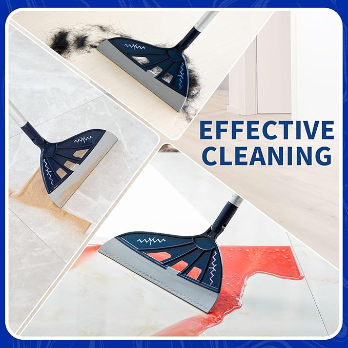 Magic Air Broom, Squeegee Broom for Floor Cleaning, 60’’ Multifunctional Floor Squeegee with Aluminum Adjustable Handle, Magic Broom for Glass, Fine Dust, Pet Hair, Liquids (Ocean Blue)