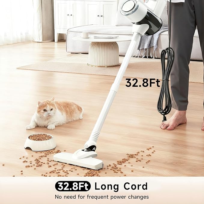 POMBEU Corded Stick Vacuum Cleaner， Hardwood Floor Vacuum, 600W Powerful Hard Floor Vacuum Cleaners， Powerful Upright Corded Vacuum Cleaner Suitable for Hair, Pet Hair, Wood Floors， Tile Floors Dorm