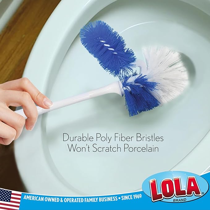 LOLA Classic Toilet Brush w/Under-The-Rim Scrubber, deep Cleans The Entire Toilet Bowl, Non-Slip Handle w/Rubber Comfort Grip, 1 Pack