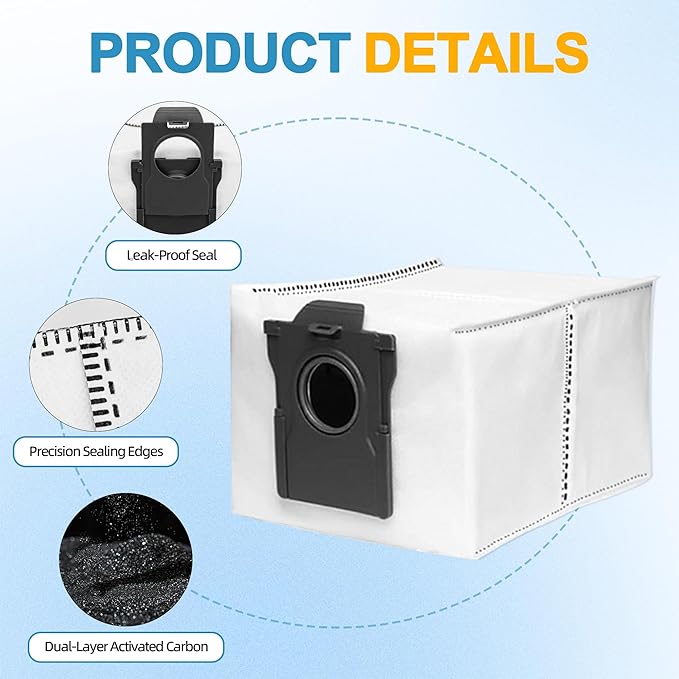 12 Pack Vacuum Bags Compatible with Dreame X50 Ultra/X40 Ultra/X30 Ultra/L50 Ultra/L40 Ultra/L10s Ultra Gen 2/L10s Pro Ultra Robot Vacuum Cleaner, 3.2L Large Capacity Dust Bag Accessories