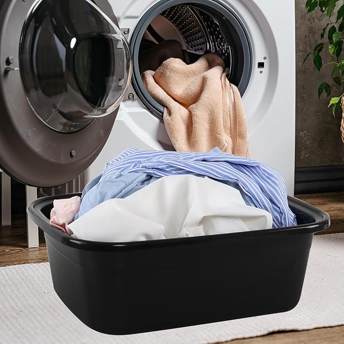 3-Pack 16 Quart Plastic Wash Basins, Rectangular Dishpan Tub, Black