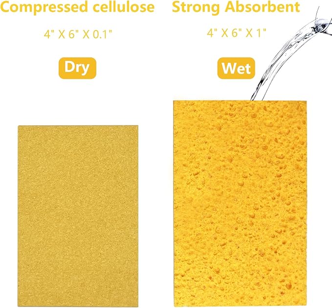 Cellulose Sponges, Large Size 4" x 6" x 1" - Heavy Duty Scrub Kitchen Sponge, Clean Tough Messes Without Scratching Kitchen Cleaning Pads, Pop Up Eco DIY (6 Pack), Yellow