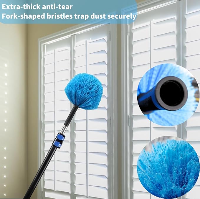3 Pack Screw on Webster Cobweb Duster Head for Pole,Spider Web Remover Brush, Cobweb Duster Head Attachment,Fits Standard 3/4 inch Threaded Poles (3, Blue)