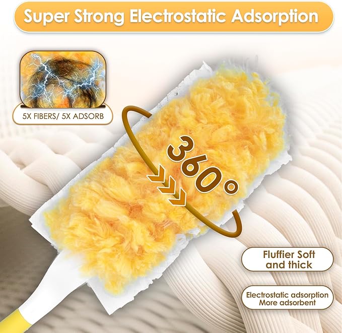 30 Count Feather Duster Refills for Swiffer Dusters Handle, 360 Degree Multi-Surface Duster Refill Kit with 1 Extended Handle and 1 Short Handle, Disposable Dust Removal Brush Heads for Electronics