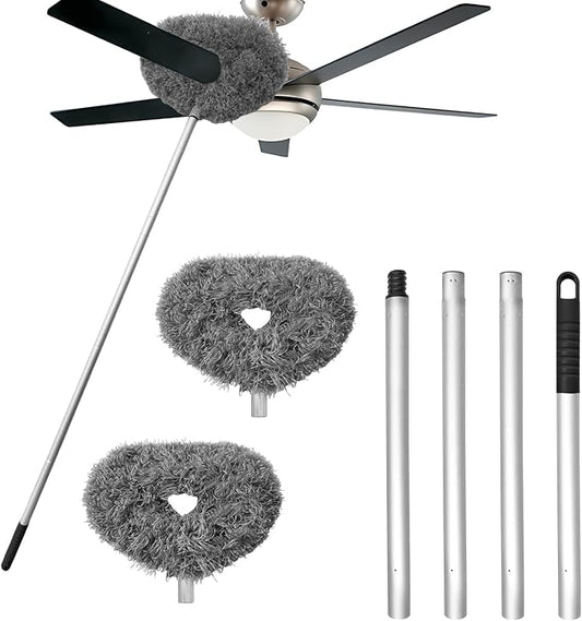 Ceiling Fan Cleaner Duster,Reusable Microfiber Ceiling Fan Blade Cleaner Duster with Extendable Long Handle Removable 13 to 48 in for Cleaning Bookshelves,Door,Window Top (Gray)