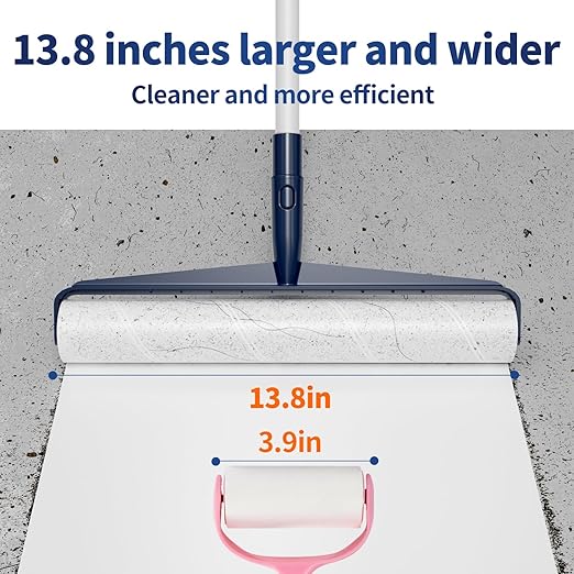 13.8in Large Size Floor Lint Rollers for Pet Hair Extra Sticky 51.2in Long Handle Giant Big Hair Picker Upper from Sticky Mop for Cleaning Dog Cat Hair Animal Fur Removal Roller Couch Bed Sheet Carpet