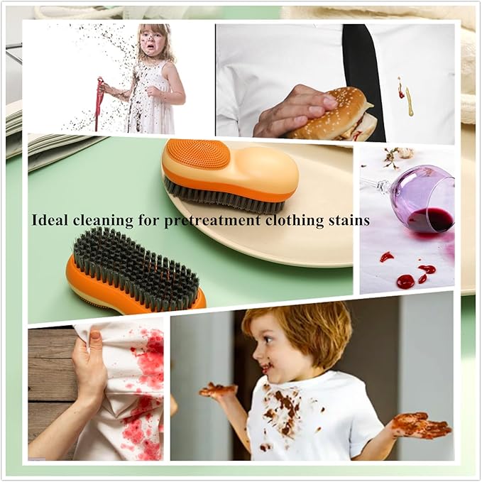 Two-Sided Laundry Stain Remover Brush, Soft Bristle for Scrubbing Out Tough Stains on Wool Cashmere Delicate Fabrics Knits Cotton Leather, Easy to Grip Hand Washing Clothes Brushes (Green)