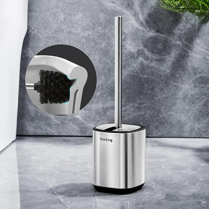 Toilet Brush and Holder Set Toilet Bowl Brush Stainless Steel Automatic Open lid Toilet Bowl Cleaner Brush with Durable Bristle Head Toilet Cleaning Brush for Bathroom