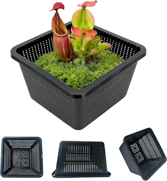 HG9SQBK 9-Inch Square Aquatic Plant Baskets, Plastic Pond Planting Containers, Black Plastic Mesh Basket for Live Aquarium Botany,Pond Plant Baskets| Pack of 8