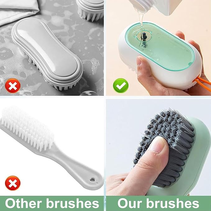 2 in 1 Multifunction Cleaning Brush, Multifunctional Cleaning Brush with Soap Dispenser, Liquid Filled laundry Brush, Household Cleaning Clothes Shoes Brush with Liquid Box (2pcsWhite)