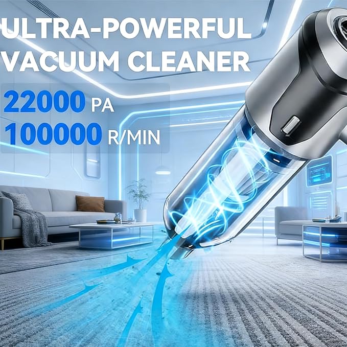 Nefuo Handheld Car Vacuum Cleaner, 22000Pa High Power Hand Held Vacuum Cordless, 9-in-1 Car Vacuum Portable Cordless, 120W Handheld Vacuum with Multi-Nozzles for Auto, Home, Office, Pet